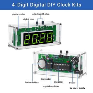 TJ-56-428 Kits de reloj de bricolaje digital de 4 dígitos con carcasa acrílica, kit de práctica de soldadura de reloj de alarma de bricolaje para aprendizaje electrónica de aprendizaje