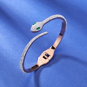 TJP 316 Roestvrij staal Rose Gold Tsjechische Armbanden Crystal Snake Manchet Bangle Fashion Charm Woman's Accessoires Q0717