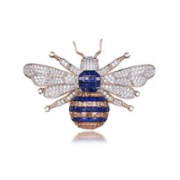TKJ 925 Serling Silver Gold Cz Diamond Round Sapphire Bee Email Pin Fashion Broches For Women Fine Jewely Gifts 240507