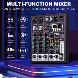 TKL 4 canal 99 DSP Audio Mixer 48V Phantom Power USB Studio Sound Mixers Bluetooth DJ Console Mélange pour Karaok 240516