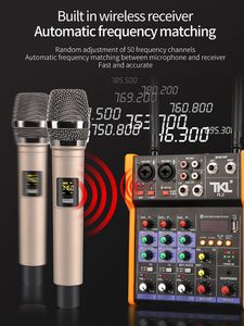 TKL Audio Mixer UHF Microfoon Bluetooth Audiomixer USB DJ Sound Mixing Console 4 Channel 48V Phantom Power