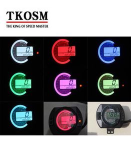 TKOSM 12500 RPM motorfiets snelheidsmeter LCD MPH digitale kilometerteller 7 kleuren achtergrondverlichting motor snelheidsmeter toerenteller gauge1067048