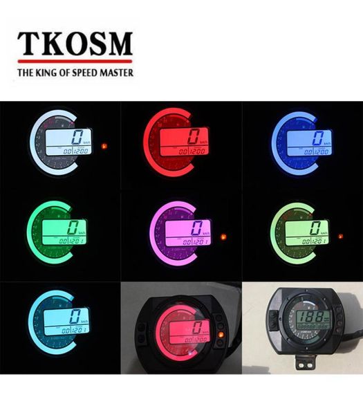 TKOSM Velocímetro de motocicleta de 12500 RPM, odómetro Digital LCD MPH, retroiluminación de 7 colores, medidor de velocímetro para motocicleta, tacómetro calibre 1067048