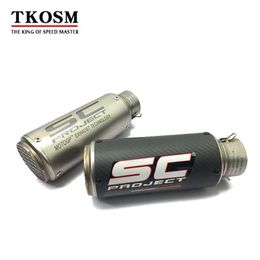 TKOSM 2017 Nouveau modèle Haute Qualité en acier inoxydable 60mm 51mm Moto universel SC Tuyau d'échappement Laser Muffler Racing Echapper avec autocollant