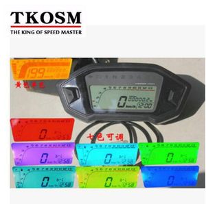 TKOSM Universel Moto LCD Compteur De Vitesse Numérique Odomètre 7 Couleur Rétroéclairage Rétroéclairage Moto Odomètre pour 1,2,4 Cylindres