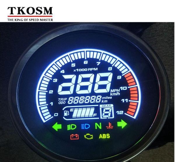 TKOSM Universal New Retro Digital Motorcycle LED Odómetro Trotational Velocidad de velocidad Medidor de aceite Temperatura de agua 16 Gears6445943