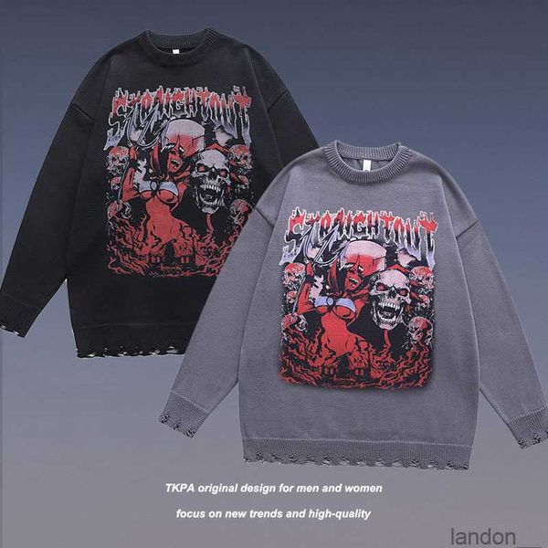 TKPA American Devil Print Casual tejido pareja Top hiphop Street China-suéteres elegantes para hombres y mujeres