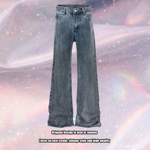 Jeans de piernas ancha de marca americana de la marca High Street para hombres y mujeres Vibra de viento perezoso Draping Floor Slim Push Pantalones largos