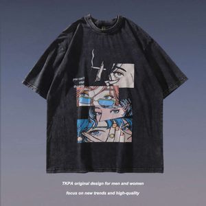TKPA High Street Used Wash Grappige cartoon bedrukte T-shirts met korte mouwen voor mannen en vrouwen Ins China-chic merk oversize