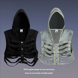 TKPA – gilet à capuche personnalisé avec squelette ajouré, débardeur de couple hip-hop de rue américaine, veste en jean tendance