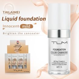 TLM vlekkeloze kleur veranderende foundation warme huidtint kleur gezicht make-up base naakt gezicht vochtinbrengende vloeistof cover concealer