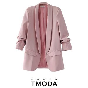TMODA303 été automne femmes élégantes vêtements de travail rose Blazer trois quarts manches coupe régulière minimaliste bureau dame Blazer 220402