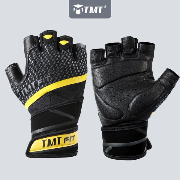 TMT Gants en cuir de mouton Fitness Gym Crossfit Haltérophilie Sports respirants Cyclisme Formation Haltères Exercices Moto Hommes Q0107