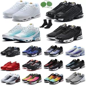 TN Plus 3 Chaussures De Course Hommes Hommes Femmes Baskets Sports De Plein Air Baskets Triple Noir Blanc Aigue-Marine Obsidienne Hyper Violet Parachute Profond Fantôme Vert Laser Bleu