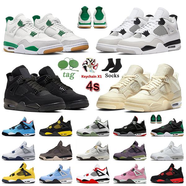 Retro 4 Nike Air Jordan 4 Off White Chaussures de basketball hommes et femmes Travis Scott J4 SB x Jordan 4s Jumpman Pine Green Black Cat Military Sail