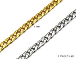 TN0009 55 cm de longueur en acier titane 316L longue chaîne 6 mm de largeur colliers pour hommes sans décoloration or blanc Golor4614175