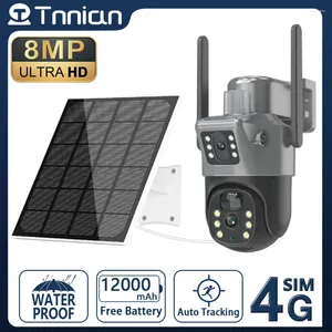 Tnnian 4K 8MP 4G double objectif PTZ caméra solaire écrans PIR suivi humain extérieur WIFI sécurité CCTV Surveillance IP