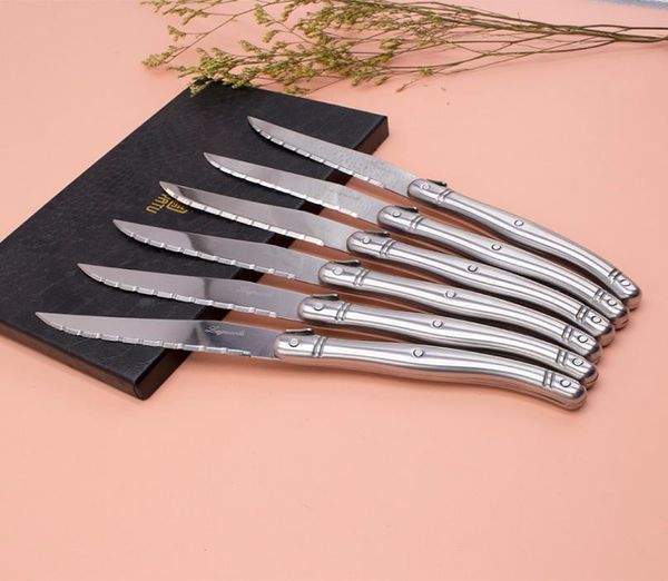 Para encontrar Francia 6 piezas de alta calidad laguiole vajilla de acero inoxidable juego de cuchillos para carne juego de vajilla D190117022929981