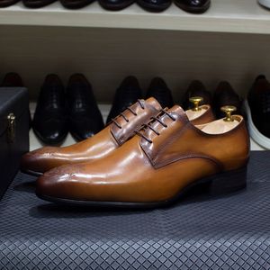 à l'UE size classiques pour hommes Derby Derby Marié Cow en cuir authentique Lacet Up Pointed Point Business Fust Formel Shoes Forme