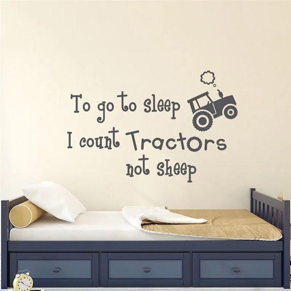 Pour aller dormir, je compte les tracteurs pas les moutons pour enfants de chambre à coucher autocollant vinyle art conception affiche mural garçons décalcomanies de chambre adolescente lx185 240423