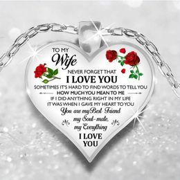 Collier avec pendentif en forme de cœur en verre pour ma femme, fils, fille, petite-fille, fiancée, papa, maman, je t'aime, bijoux cadeau