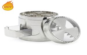 Tobacco Herb Grinder 4 couche 63 mm en alliage de zinc Razorsharp dents de dents de palette de presse de presse à la porte en métal avec porte d'armoire Fenêtre transparente 2231424