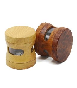 Tabak kruid grinder imitatie houten grinders handmolen rookbreker 4 delen trommelstijl transparant in het middelste 63mm9252754