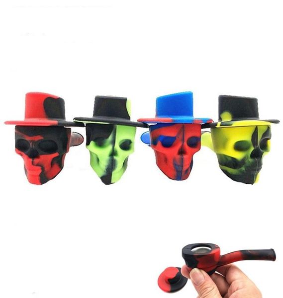 Pipe à tabac Pipes en silicone en forme de crâne Pipes à main camouflage Pipe à main incassable Dernières accessoires pour fumer Bong 4 modèles 10pcs YW14708330