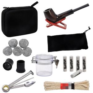 Tabak rokende kit hout tabak pijp set hout tabak pijp met houder acryl pot houtskool filter tip metalen pijpreiniger rook accessoires