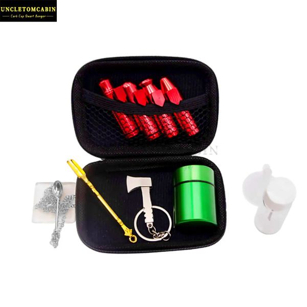 Tabaco Snuff Snorter Kit Aluminio Snuff Snorter Sniff Dispensador Tubo nasal Contenedor de almacenamiento de metal Stash Jar Botella de vidrio Cuchara de metal Bong dab rig