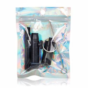 Kit de reniflage de tabac, pot de stockage en aluminium, boîte à pilules d'herbes, Tube de renifleur, pailles, conteneur avec outil de brosse