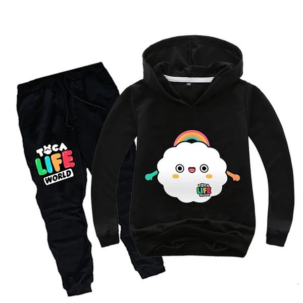 Toca Life World Sudadera con capucha Pantalones 2pcs Conjunto Niños Dibujos animados Boca Imprimir Sportsuit Bebé Niños Ropa Niño Niña Trajes 240328