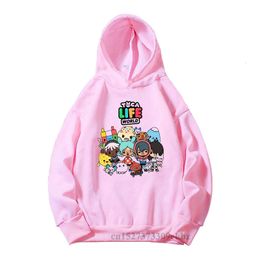 TOCA Life World Gedrukte kinderen roze en witte hoodies babymeisjes cadeau kinderkleding toca boca boys cartoon animatie game top 240506