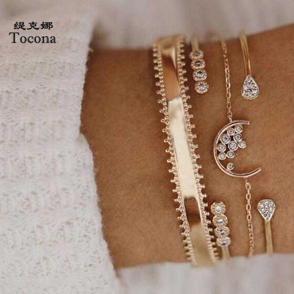 Tocona 4pcs / set or lune étoile bracelets pour femme géométrie cristal opale boho manchette bracelet bracelet ensemble bijoux de fête C15209 X0706