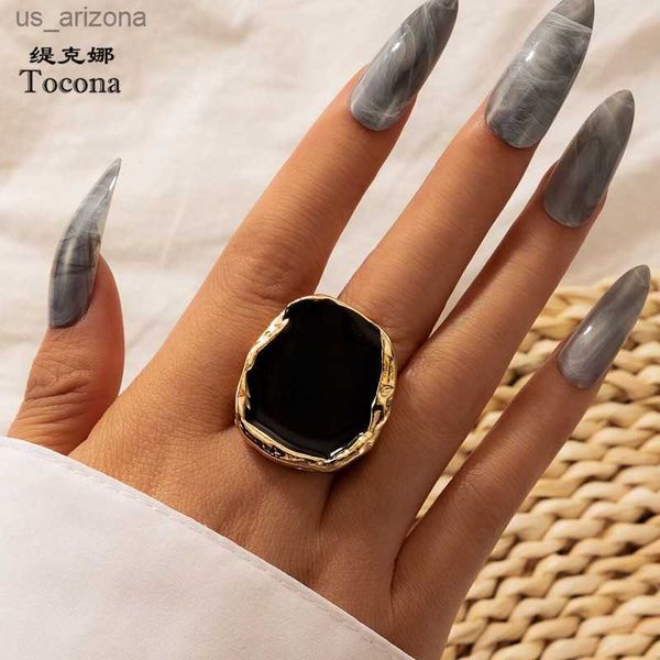 Tocona Bohemian Black Stone Joint Ring pour Femmes Hommes Charmes Dripping Oil Big Joint Ring Gothique Bijoux Accessoires 16916 L230620