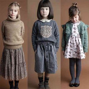 Tocoto vintage kinderen meisjes winter truien en rok peuter jongens tijger mode merk kinderen gebreide kleding 210619