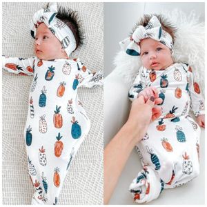 Toddle slaapzakken hoofdband set geknoopte mantel pyjama's set fishtail bloemen bloemen anti kick jurk kleding rompers pasgeboren lange mouw huiskleding slaapkleding