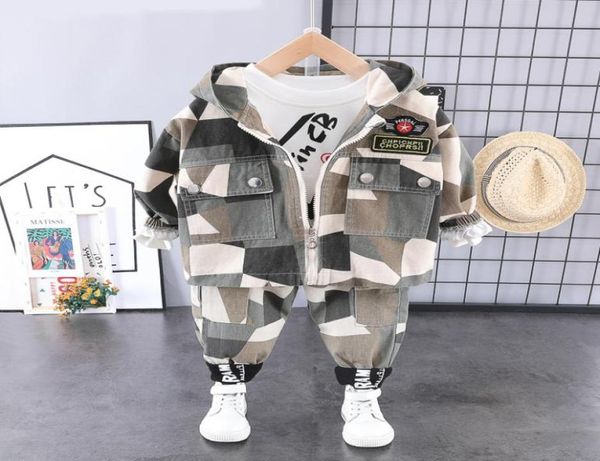 Enfant en bas âge bébé garçon vêtements tenue mode 3 pièces à capuche camouflage Zip manteau vêtements t-shirt pantalon infantile enfants garçon tenues1 2 3 4 ans7124346