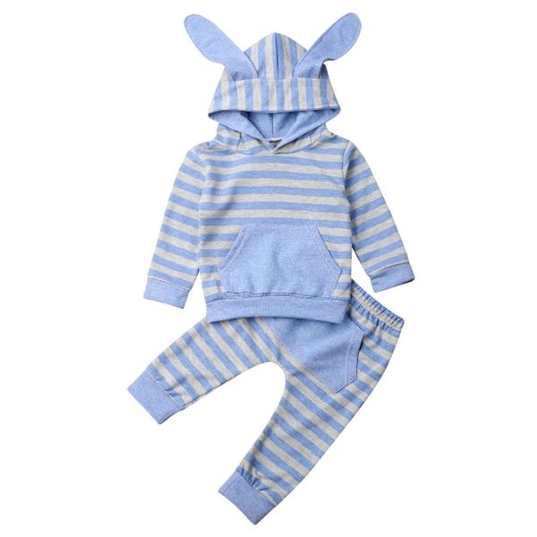 Enfant bébé garçon printemps automne manches rayé cerf sweat à capuche coton hauts pantalons longs vêtements 2pcs tenues ensemble 210309