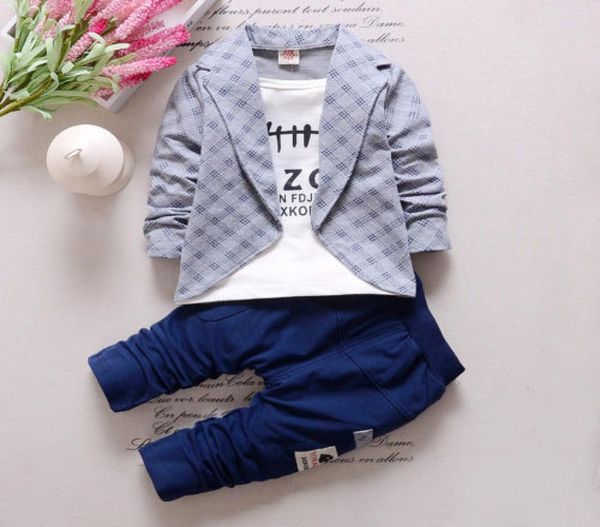 Enfant en bas âge bébé garçons vêtements tenue garçon enfants Gentleman costumes grille faux 2 pièces ensemble garçon Style tenues ensembles 1 2 3 4 ans 4750018