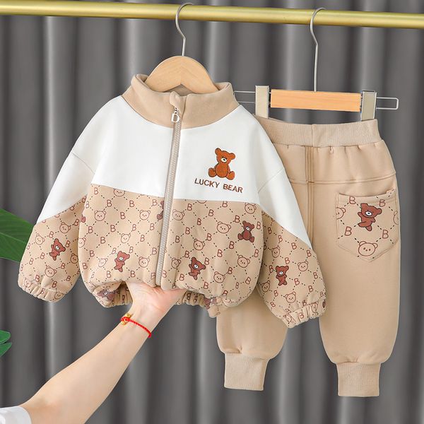 Ensemble de vêtements pour bébés garçons, en peluche épaisse, chaud, vêtements d'hiver pour garçons, veste à capuche, pantalon, costume pour enfants de 0 à 5 ans