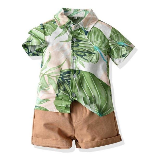 Conjunto de ropa de estilo hawaiano para bebés y niños pequeños, camisa de manga corta con estampado floral, pantalones cortos informales, traje de playa para recién nacidos, verano X0802
