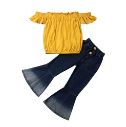 Peuter Baby Meisje Kleding Uit Schouder Tube Top Shirt Bell Bottom Flare Broek Baby Meisje Zomer Outfits Kleding 37T Y2008317454238