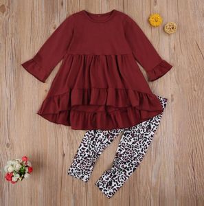 Kleinkind Baby Mädchen Kleidung Sets Einfarbig Rüschen Tops Leopard Print Lange Hosen 2Pcs Outfits