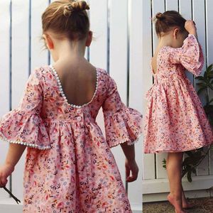 Toddler Baby Girl Flare Sleeve Floral Party Tutu Princess Boho Pageant Dress Q0716