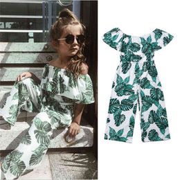 Peuter baby meisje prinses mode groen blad afdrukken romper kleding zomer een stukken outfits kinderen kleding roupas menina G220217