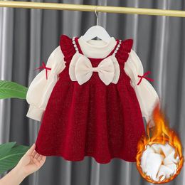 Enfant en bas âge bébé filles robe automne hiver enfants rouge année de Noël en peluche robe chaude vêtements pour bébés ensemble jupe supérieure pour 1-4 ans 240322