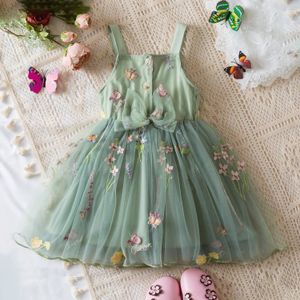 Toddler Baby Girls Summer Robe Puffy Mesh Tutu Princesse Floral Brodery Soids Robe Baby Girls Birthday Party Clothes 240416