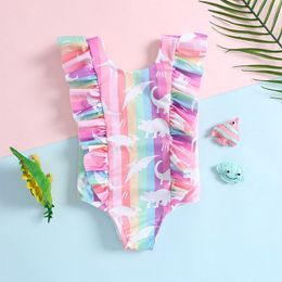 Peuter Baby Girls Swimsuit Kids One Piece hoogwaardige bikini sets strand dragen fruitluipaard printen falbala type kinderkleding