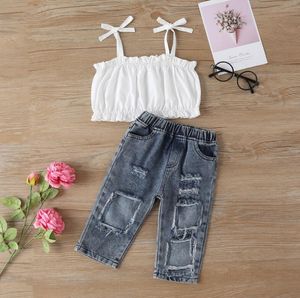 Toddler Baby Kid Girl Clothes Set White Shirt Ripped Jeans Optifit Children Girls Costumes Costumes Summer